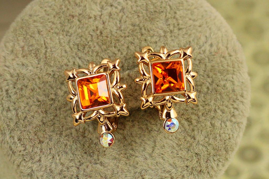 Сережки Xuping Jewelry Глорія з помаранчевим каменем Сваровські 1,8 см Золотистий