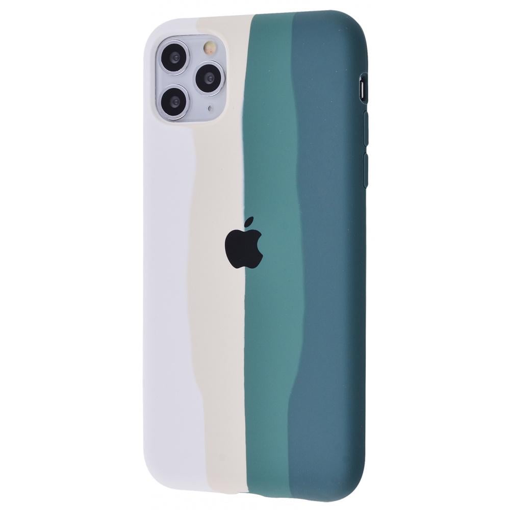 Чехол с мягкой подкладкой PRC Rainbow Silicone Case iPhone 11 Pro Max white/green Белый Зеленый