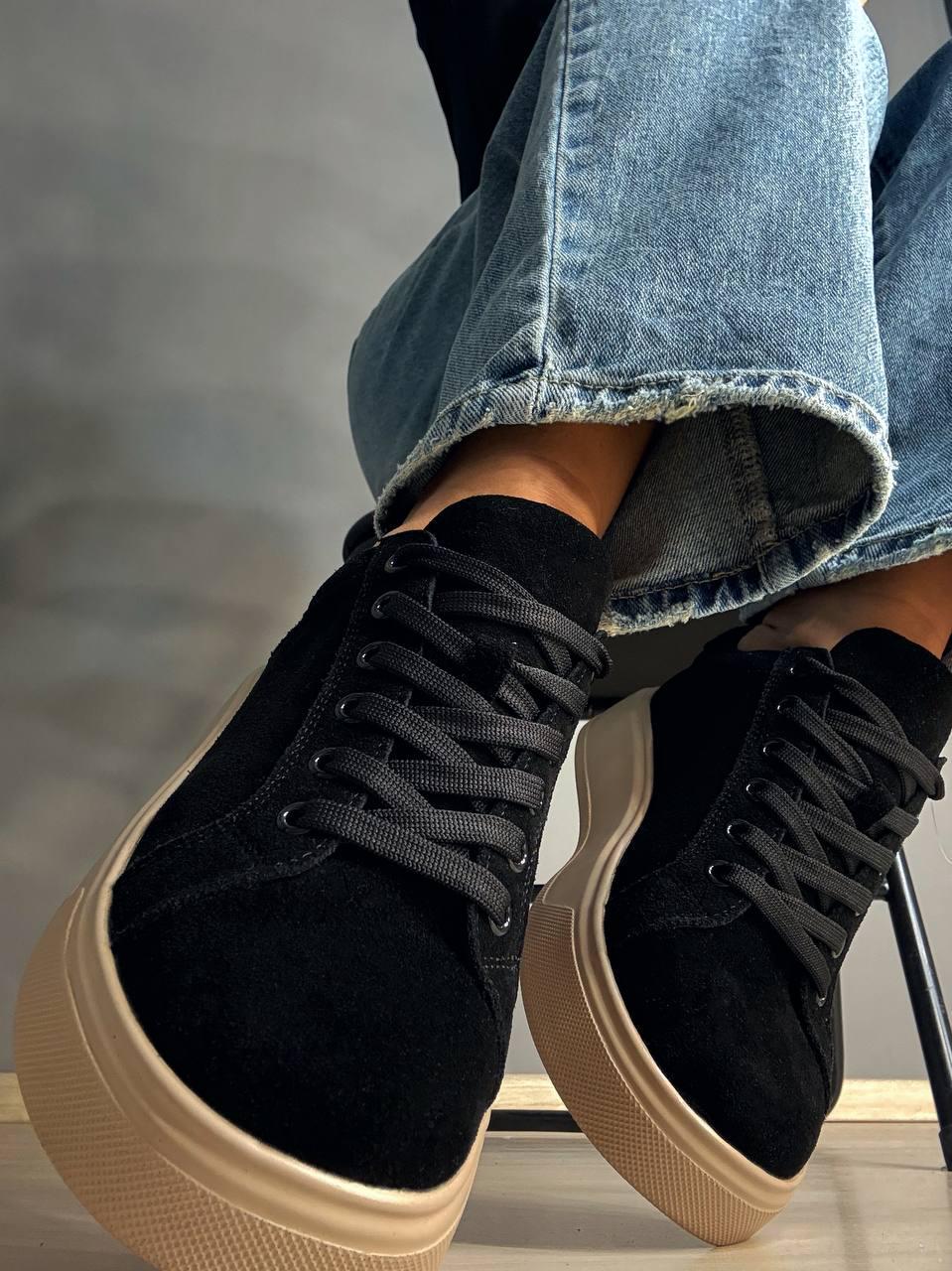 Кеды женские Hengji 85-9 натуральный замш на платформе р. 37 24 см Черный