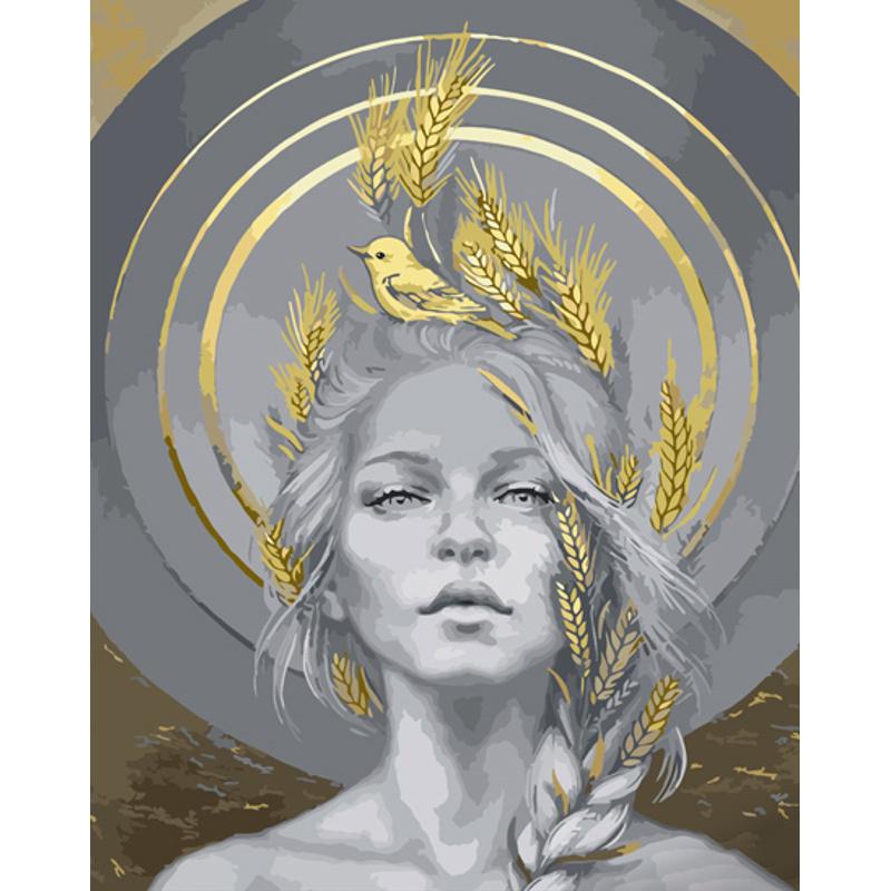 Картина по номерам Strateg Премиум Девушка с колосьями 40x50 см (GS1252)