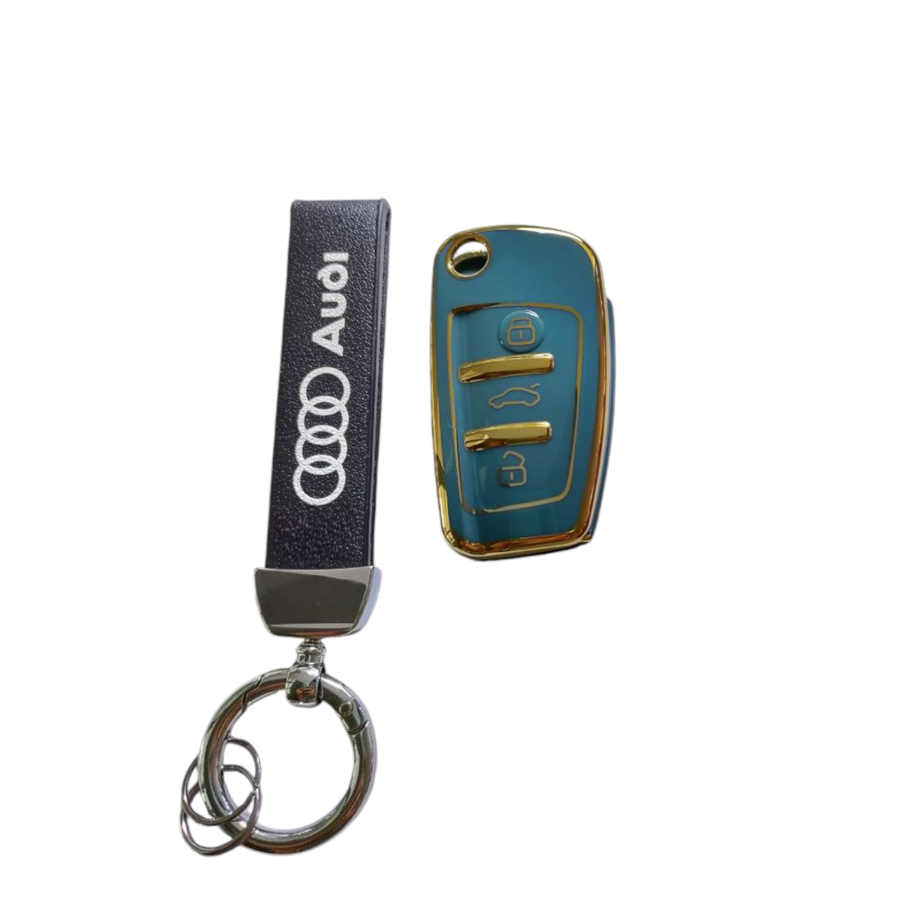 Чехол для ключа Audi с золотой рамкой Синий (2360728157)
