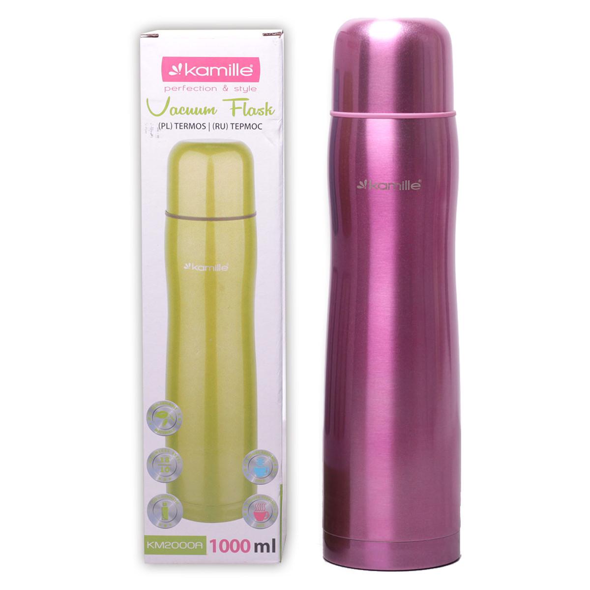 Термос Kamille KM-2000A из нержавеющей стали 1000 мл Розовый (1883389564)