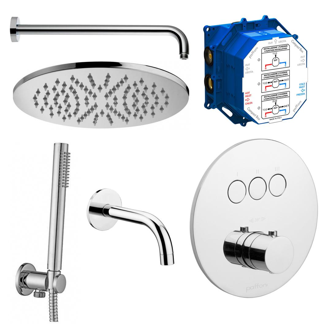 Душевая система скрытого типа Paffoni Kit Compact-T Tondo B с верхним душем Хром (158300)