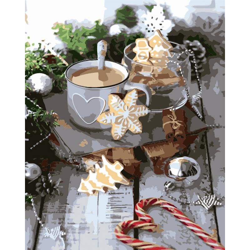 Картина по номерам Strateg Премиум Кофе и пряники с лаком и уровнем 40x50 см (GS1566)