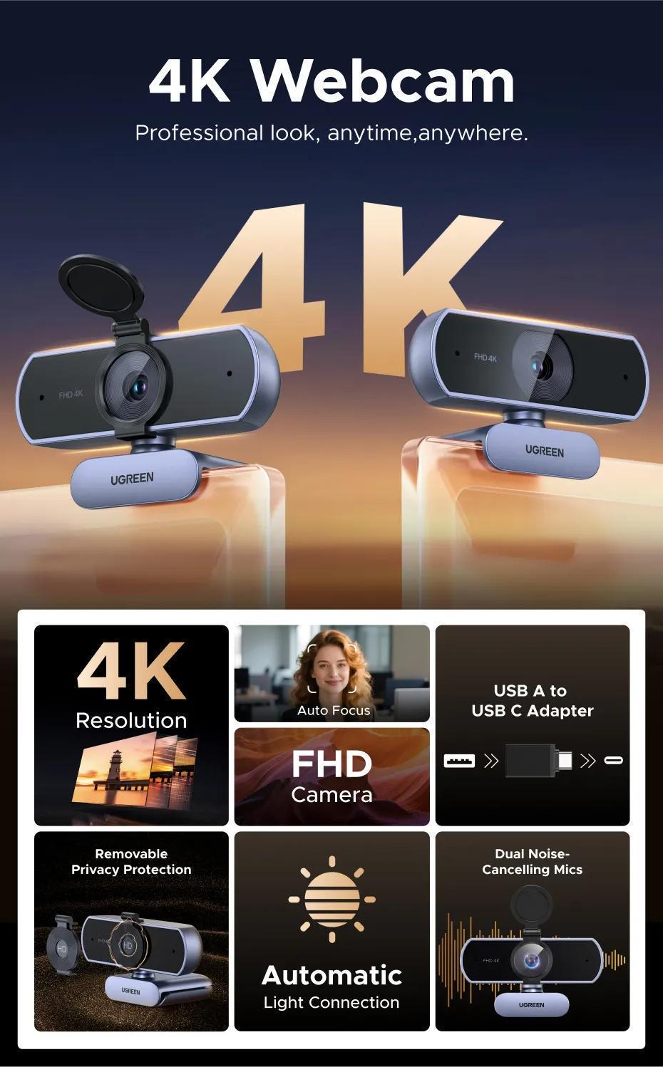 Веб-камера 4k Ugreen USB-C 2 м Серый (65381) - фото 7