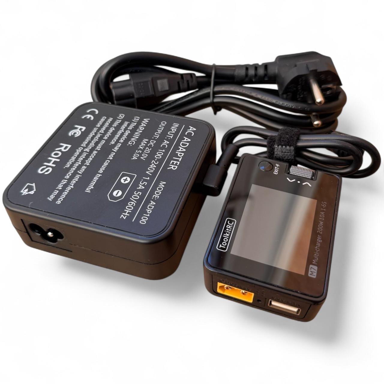 Зарядное устройство ToolkitRC M7 200W 10A 1-6S с блоком питания ToolkitRC ADP100 100W 20V/5А XT60 (2888205248)