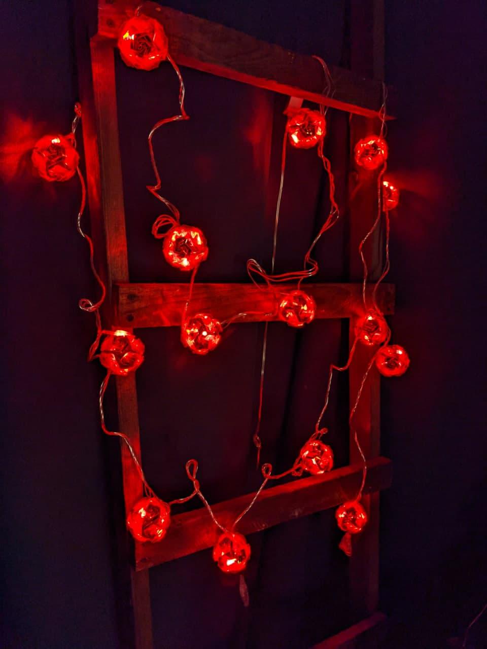 Светодиодная гирлянда нить «Космическая Роза» 4 м 15 шариков от сети с переходником Красный