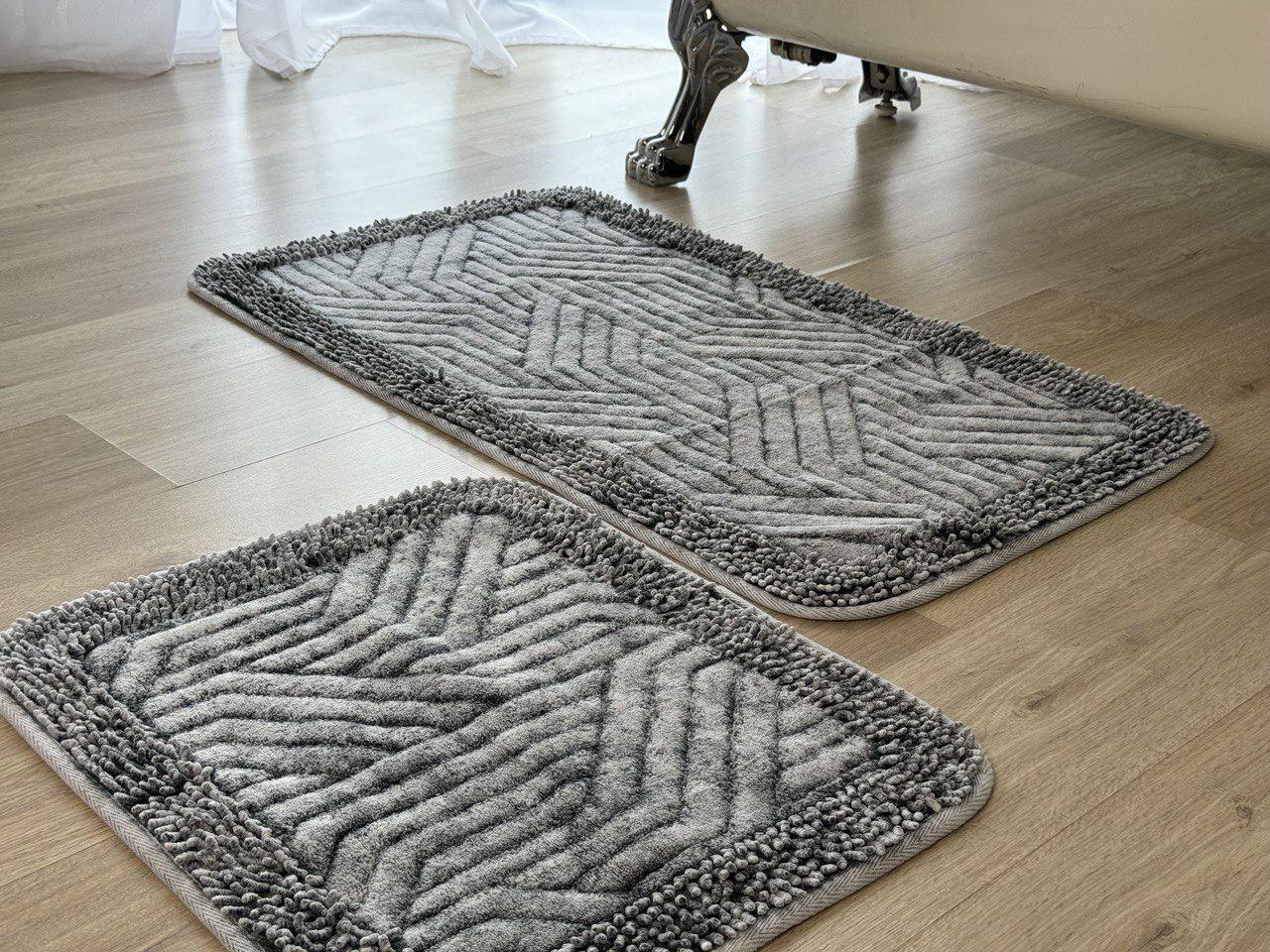 Набір килимків Tropikhome Shaggy Vintage для ванної та туалету бавовняні 60x100/50x60 см Gray (1903/gray) - фото 2 Набір килимків Tropikhome Shaggy Vintage для ванної та туалету бавовняні 60x100/50x60 см Gray (1903/gray) - фото 2