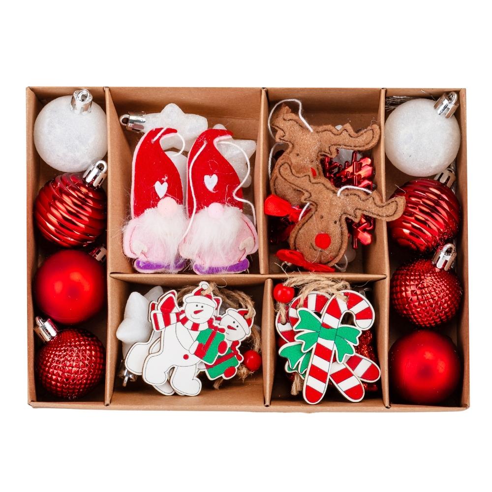 Набор елочных игрушек для декора Праздничное тепло 32 шт. из пластика в коробке Красно-белый (147-81-9125-038)