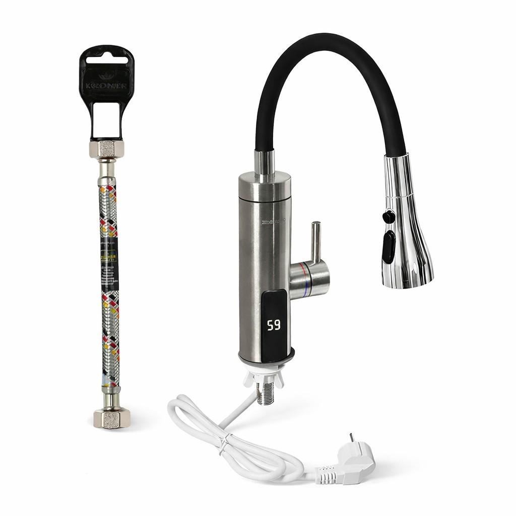 Kран-водонагреватель Britc K-V-SS-1-F с дисплеем оснащен гибким изливом двухрежимный 3 кВт и гибкая подводка 50 см