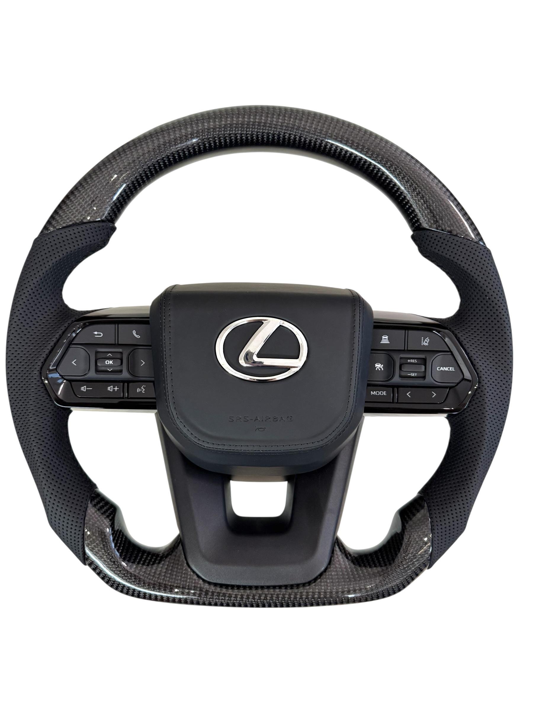 Кермо для Lexus LX570 GX460 натуральний карбон зі скошеним низом подушка зі шкіри хром (28781009)