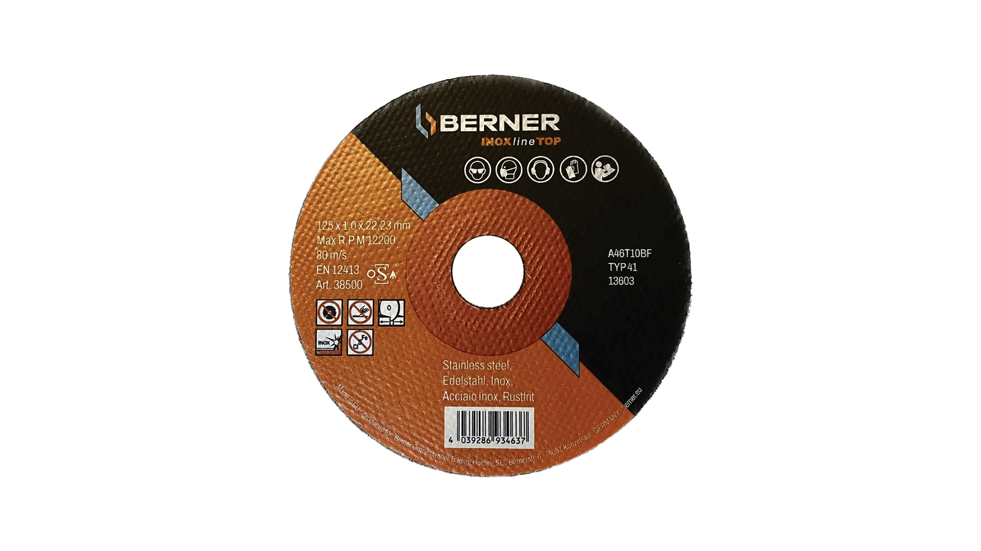 Круг отрезной 125х0,8 мм абразивный для металла BERNER inox (2802703916/К1957)