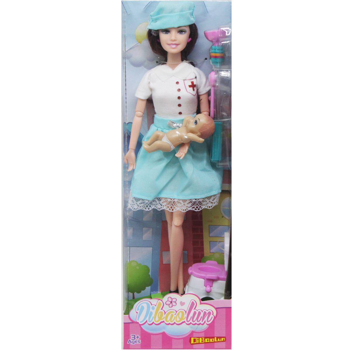 Кукла Медсестра с ребенком в голубой юбке (217902)