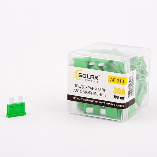 Набор предохранителей Solar 30А стандарт цинковый сплав 100 шт. (193)