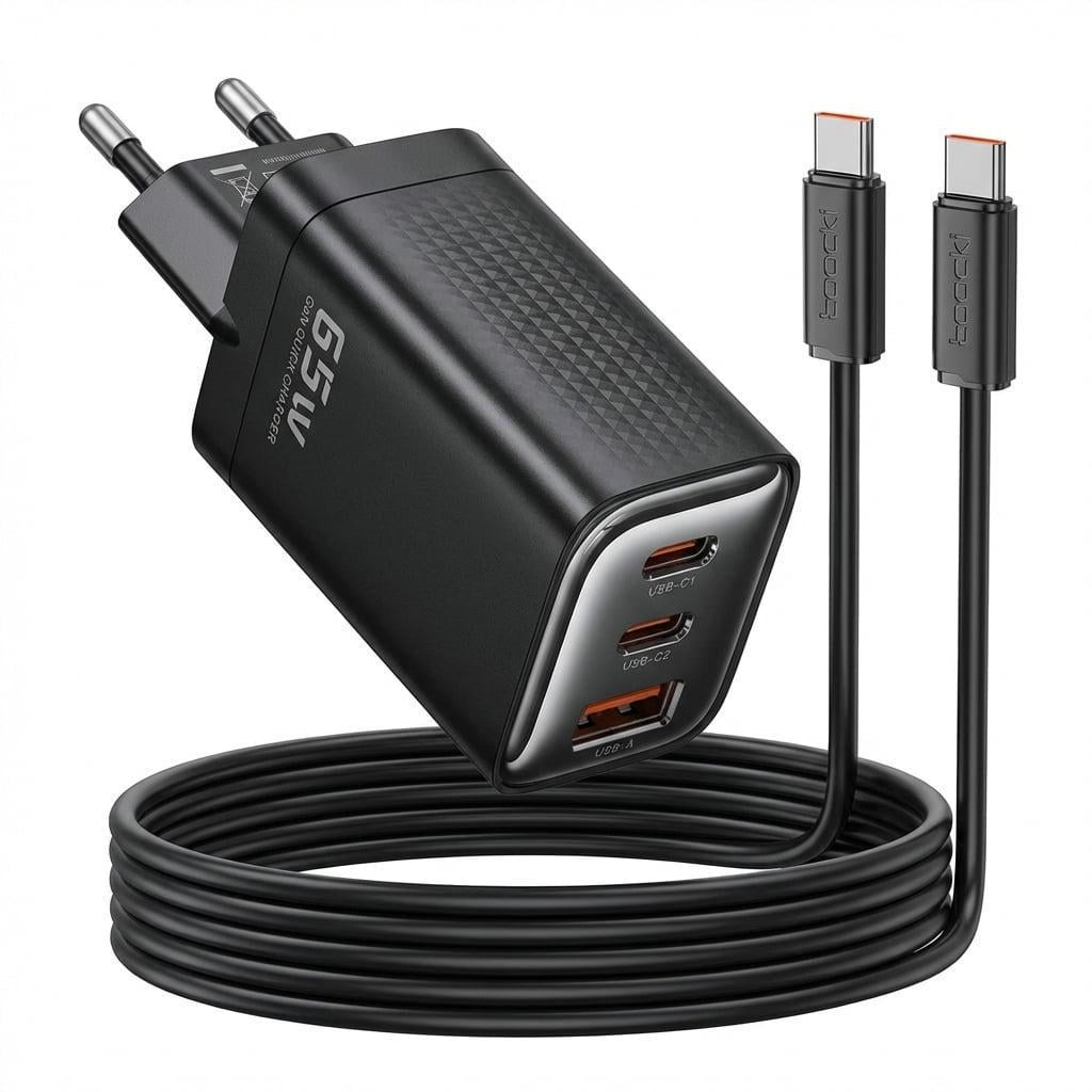 Зарядний пристрій Toocki TCT65-22EU 65W/Кабель Toocki TQ-X20 100W E-marker Type-C-Type-C Black (43742)
