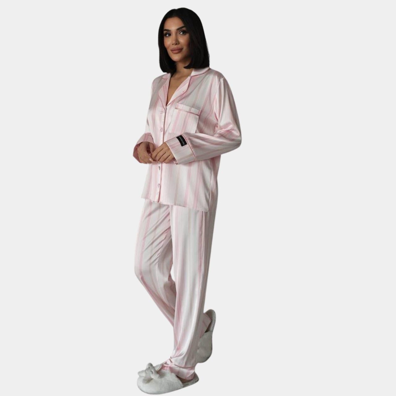 Піжама жіноча сатинова у смужку M Біло-рожевий (№1269) Піжама жіноча сатинова у смужку M Біло-рожевий (№1269)