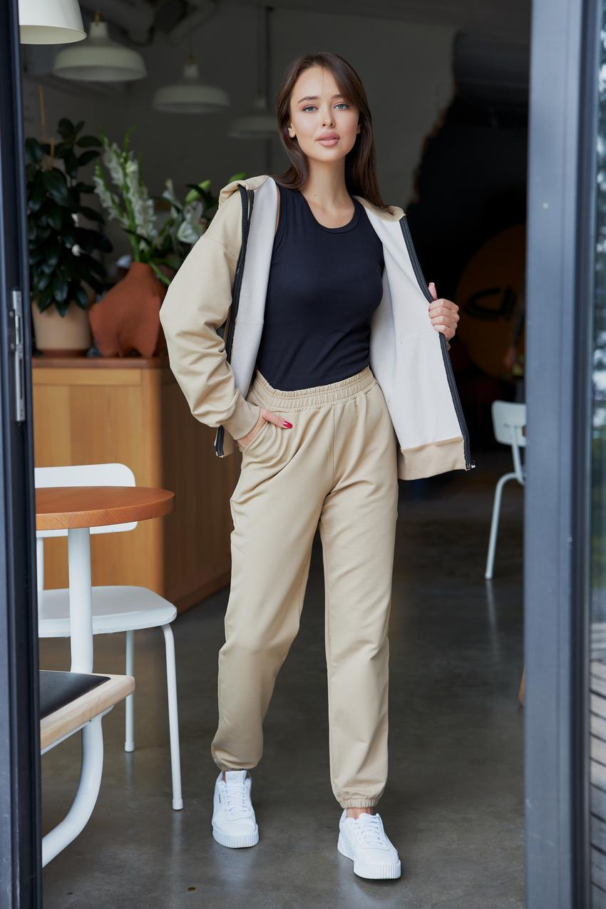 Костюм спортивный женский М136.2 худи на замке/джогеры L Бежевый (821-1-62)