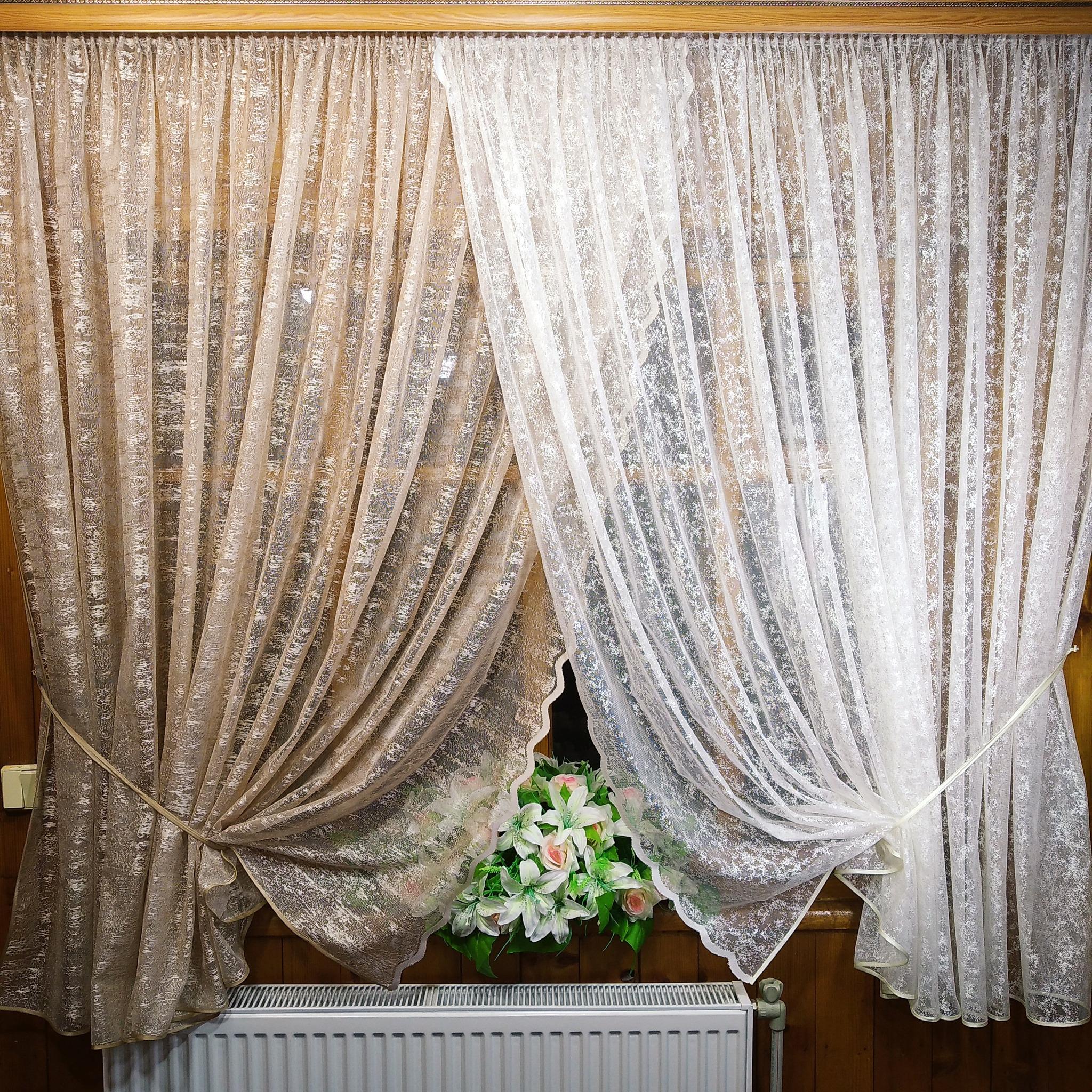 Занавеска кухонная короткая готовая Полина Мрамор бежевый/Мрамор молочный (1287041135)