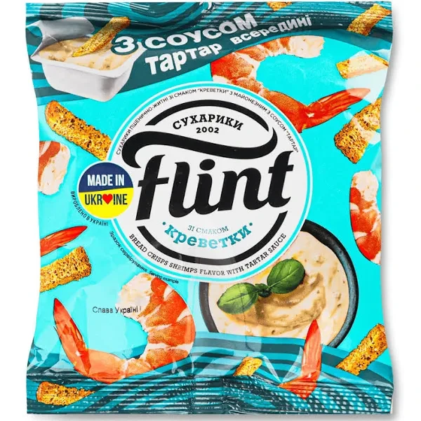 Сухарики пшенично-житные Flint Креветки 70 г и майонезный соус Тартар 15 г (4820182747182)