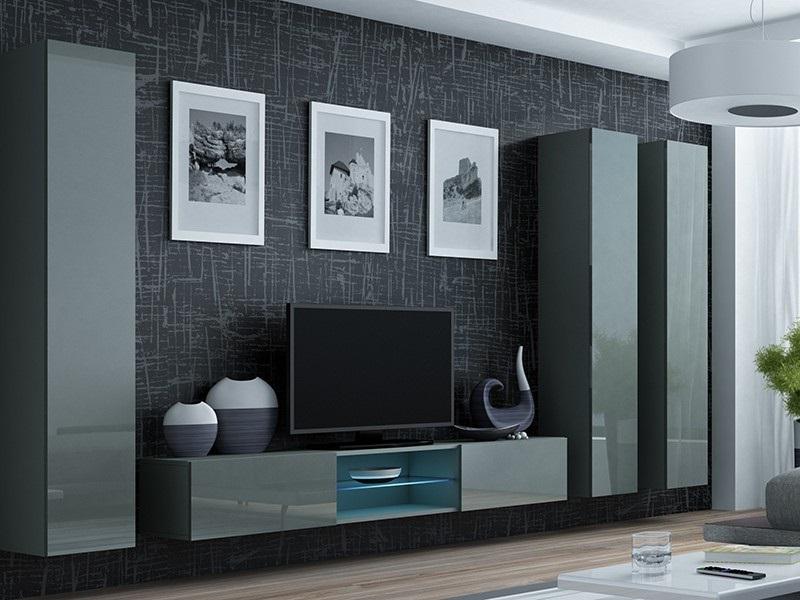 Стенка в гостиную комплект Сama Vigo 18 из ламинированной ДСП без подсветки Серый матовый/Серый глянец (21640) - фото 2