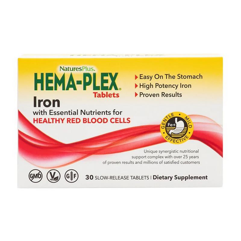 Залізо повільного вивільнення з вітаміном C і B12 Natures Plus Hema-Plex Iron Tablets 85 мг 30 табл.