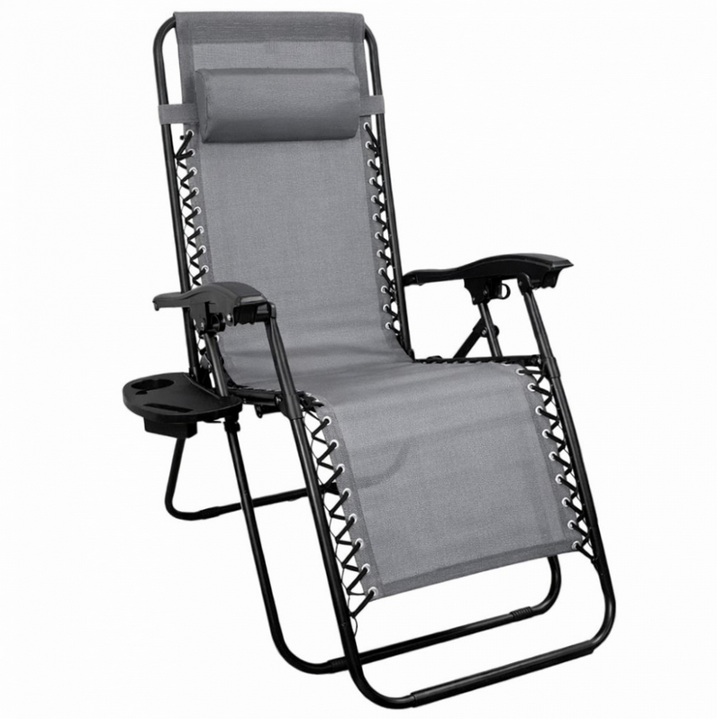 Шезлонг-лежак Zero Gravity с подстаканником до 120 кг Серый (с подстаканником)