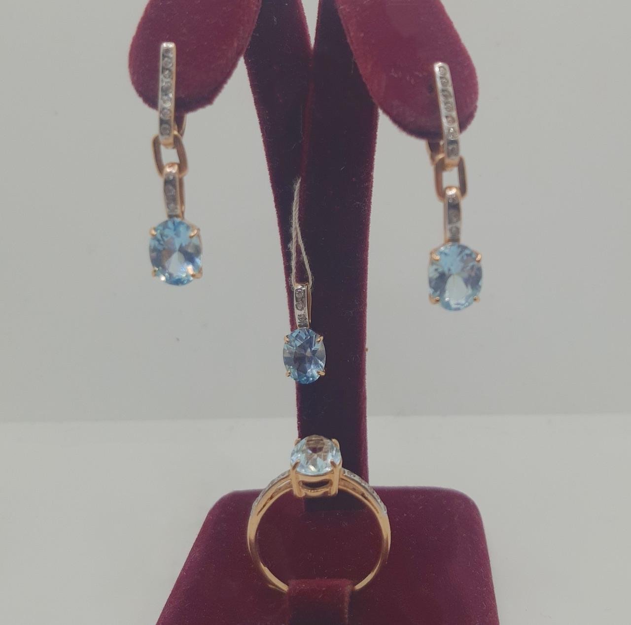 Гарнитур золото голубой топаз скай585° р. 17,5 (Б300)