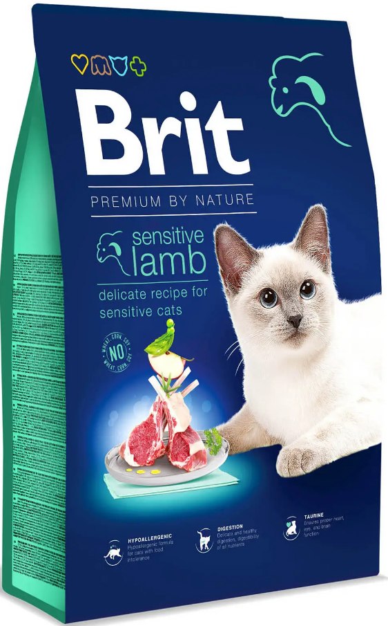 Сухой корм для кошек с чувствительным пищеварением Brit Premium by Nature Cat Sensitive с ягненком 8 кг (1789932826) - фото 1