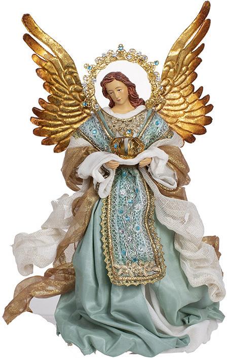 Фігура декоративна Різдвяний Ангел у золотому та зеленому 46 см