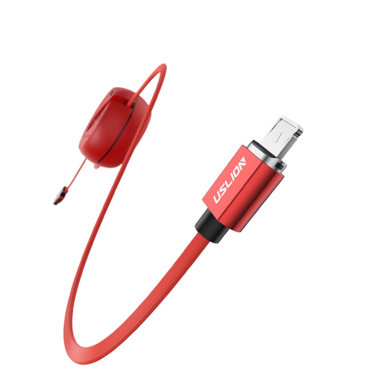 Кабель-рулетка магнітний Uslion US0156 3в1 MicroUSB/Type-C/Lightning Red - фото 2