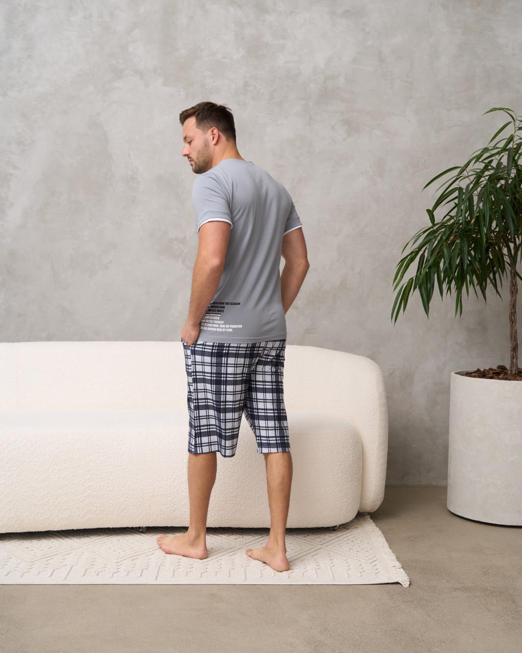 Пижама мужская Tom John 93450k хлопковая футболка и шорты M Серый (24350189) - фото 4 Пижама мужская Tom John 93450k хлопковая футболка и шорты M Серый (24350189) - фото 4