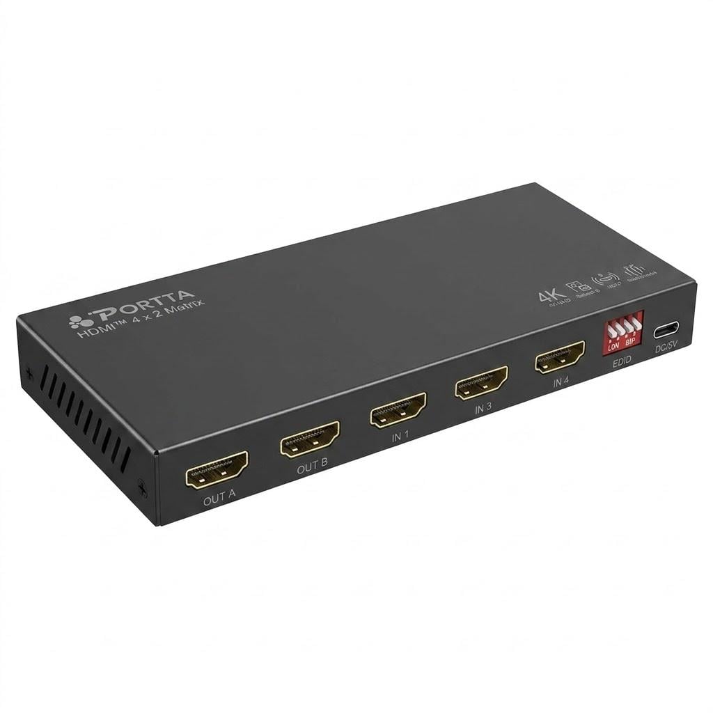 Комутатор HDMI матричний PORTTA Matrix 4x2 4K 60Hz з Audio Extractor та ARC (34068717)
