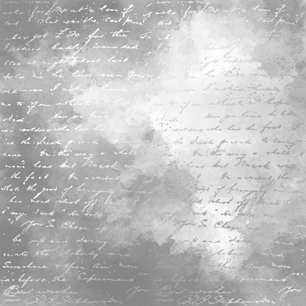 Лист бумаги односторонний Silver Text с серебряным тиснением 30,5х30,5 см Grey/Watercolor