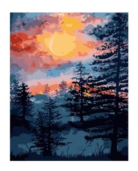 Картина по номерам Strateg Пейзаж Закат в лесу 40х50 см в термопакете (VA-3293-mt)