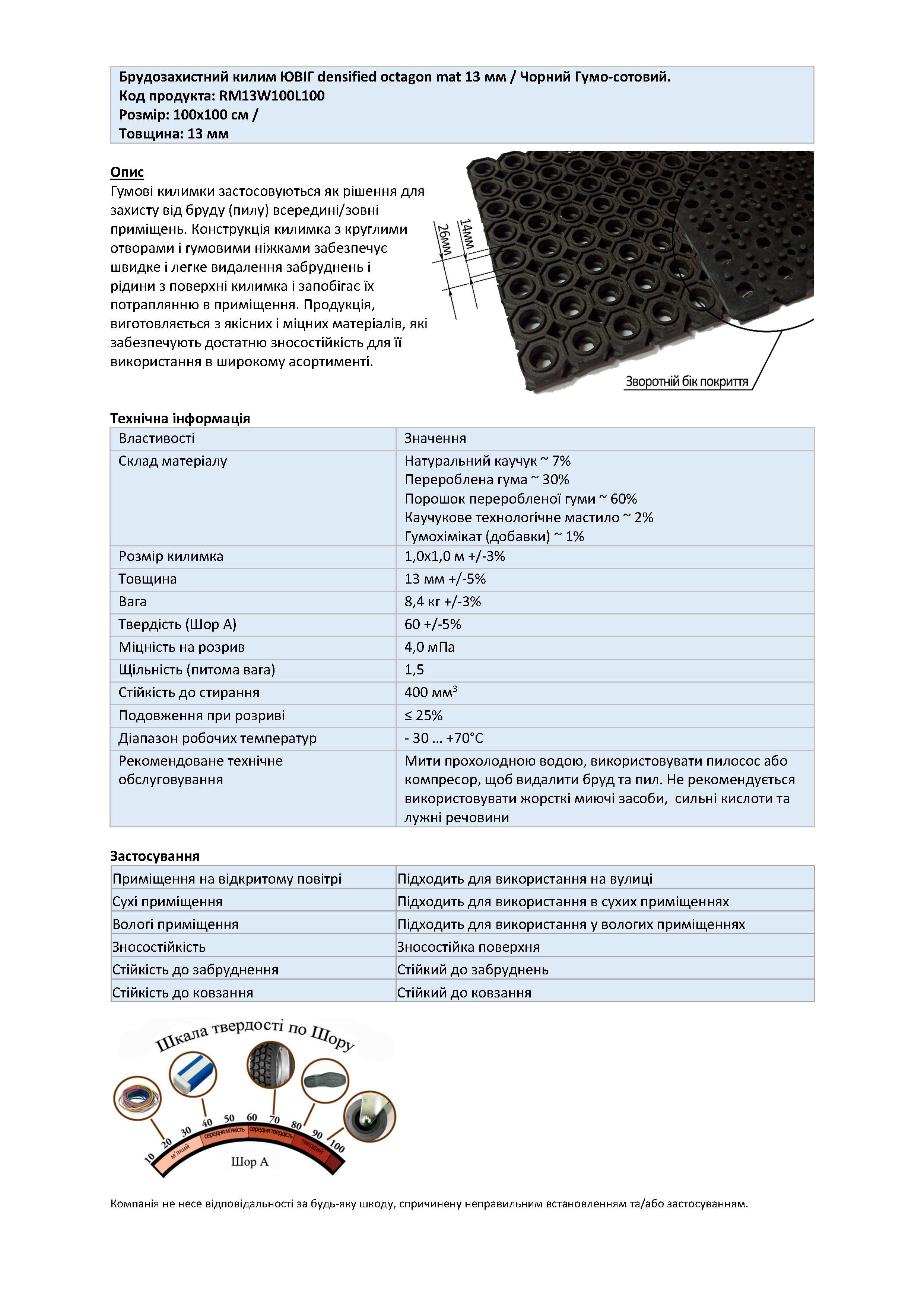 Брудозахистний килим ЮВІГ densified octagon mat 13 мм 100х110 см гумо-сотовий Чорний (RM13W100L110) - фото 10