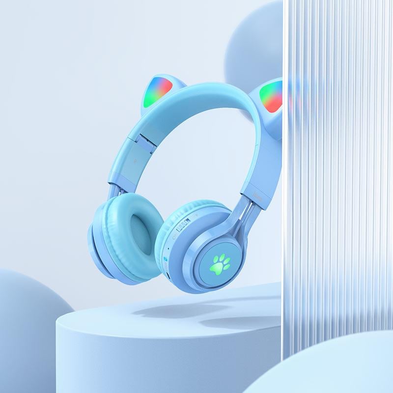 Навушники Bluetooth Hoco Cat Ear Kids W39 Блакитний (3d4b3972) - фото 3