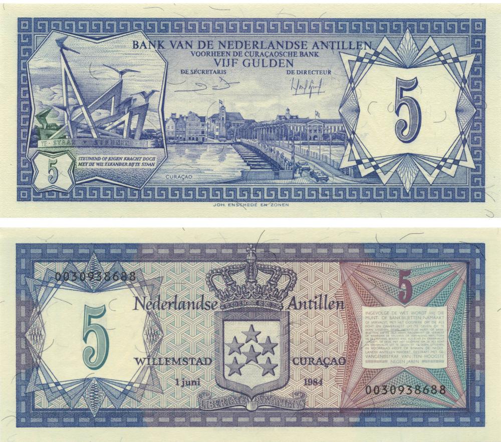 Коллекционная банкнота Нидерландские Антильские острова 5 гульденов 1984 UNC (P15b)