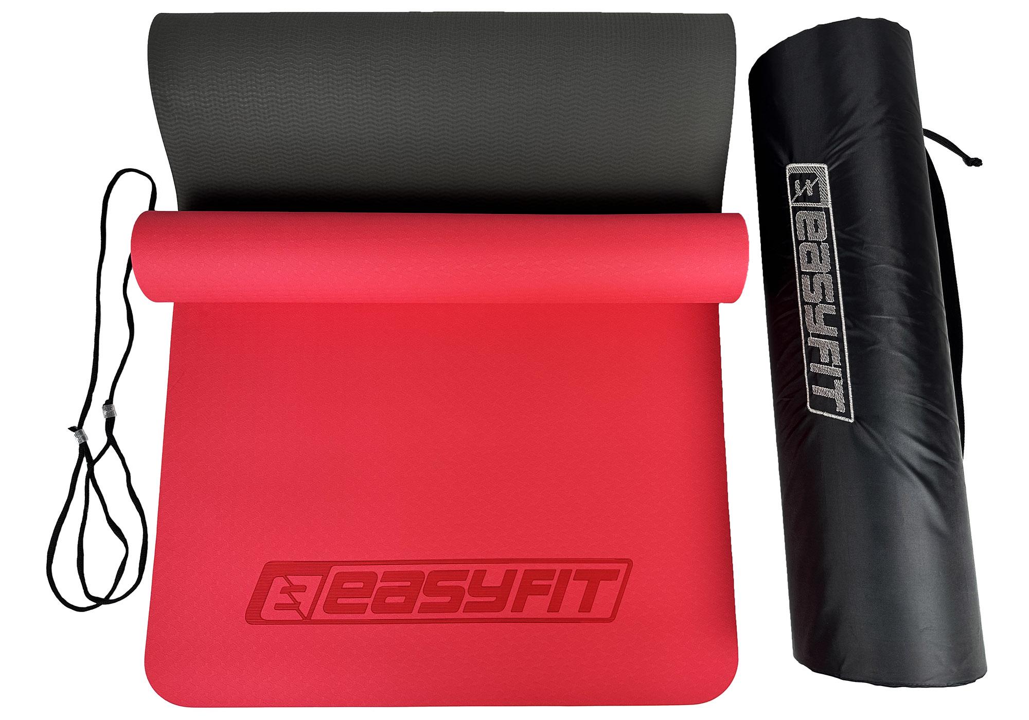 Коврик для йоги EasyFit TPE+TC 183х61 см с чехлом Красный/Черный (EF-TPE6RBC) - фото 2