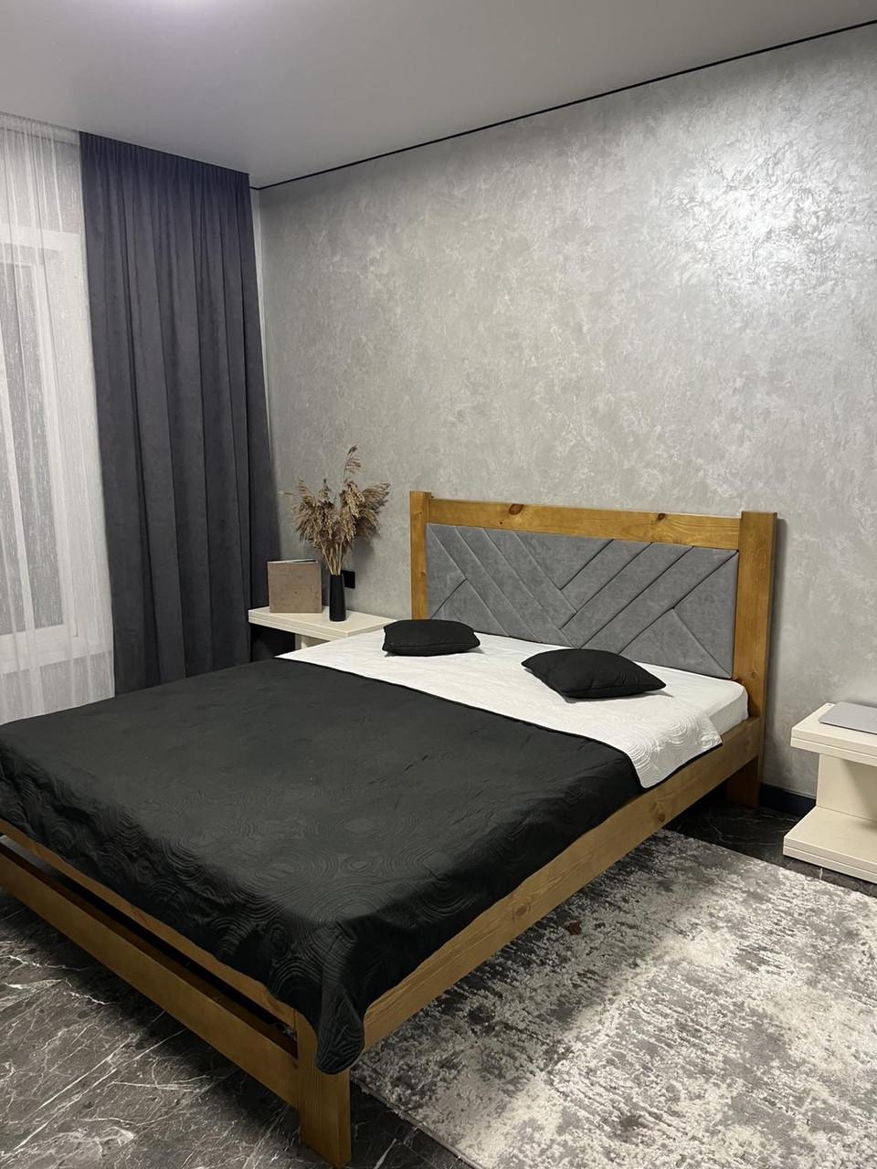 Кровать деревянная с мягким изголовьем 160x200 см Орех (2941992439) Кровать деревянная с мягким изголовьем 160x200 см Орех (2941992439)