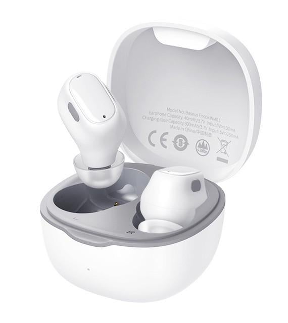 Навушники безпровідні Baseus Encok WM01 вакуумні з мікрофоном в кейсі Білий (NGWM01-02)