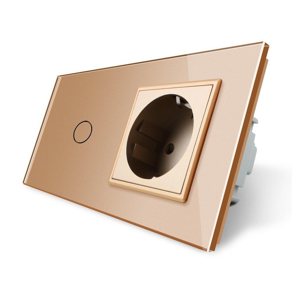 Выключатель сенсорный Livolo ZigBee 1 сенсор 1 розетка стеклянный Золотой (VL-C701Z/C7C1EU-13)