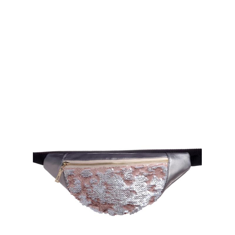 Сумка бананка на пояс Hoso MSO с блестками 33x14x5 см Silver dark