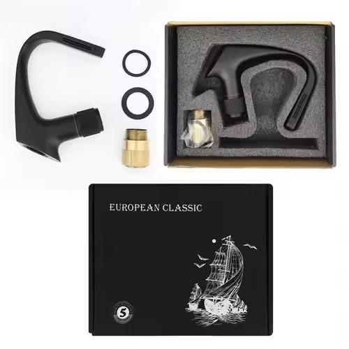 Змішувач дизайнерський для умивальника з латуні з водоспадом для раковини з 1 вентелем Чорний - фото 2