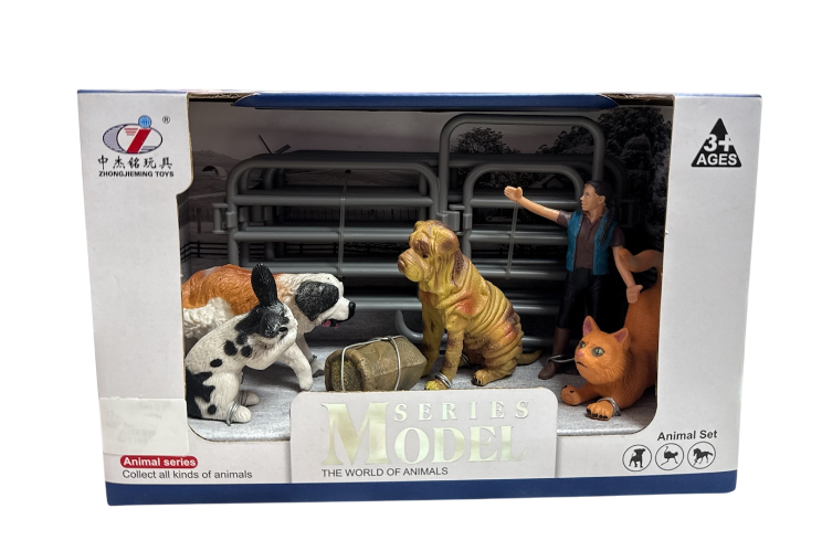 Набор фигурок Ферма фермерка/две собаки/кролик и кот за ограждением (Q9899-X13)