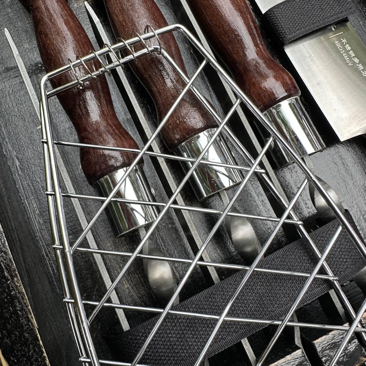 Набор шампуров максимальной комплектации в кейсе-столике для шашлыка - фото 8