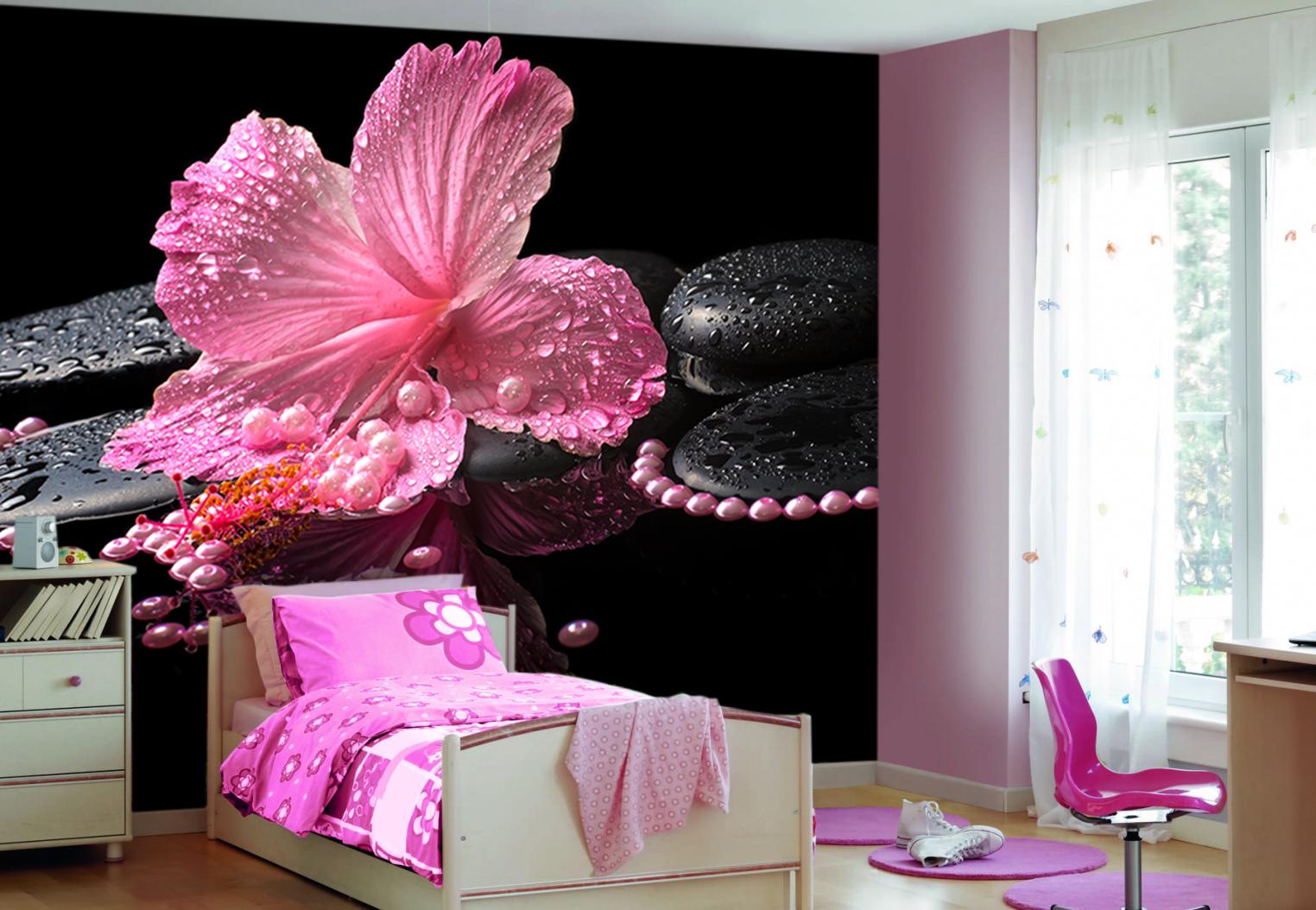 Фотообои флизелиновые в детскую с розовым цветком 3D 100х100 см (2208)