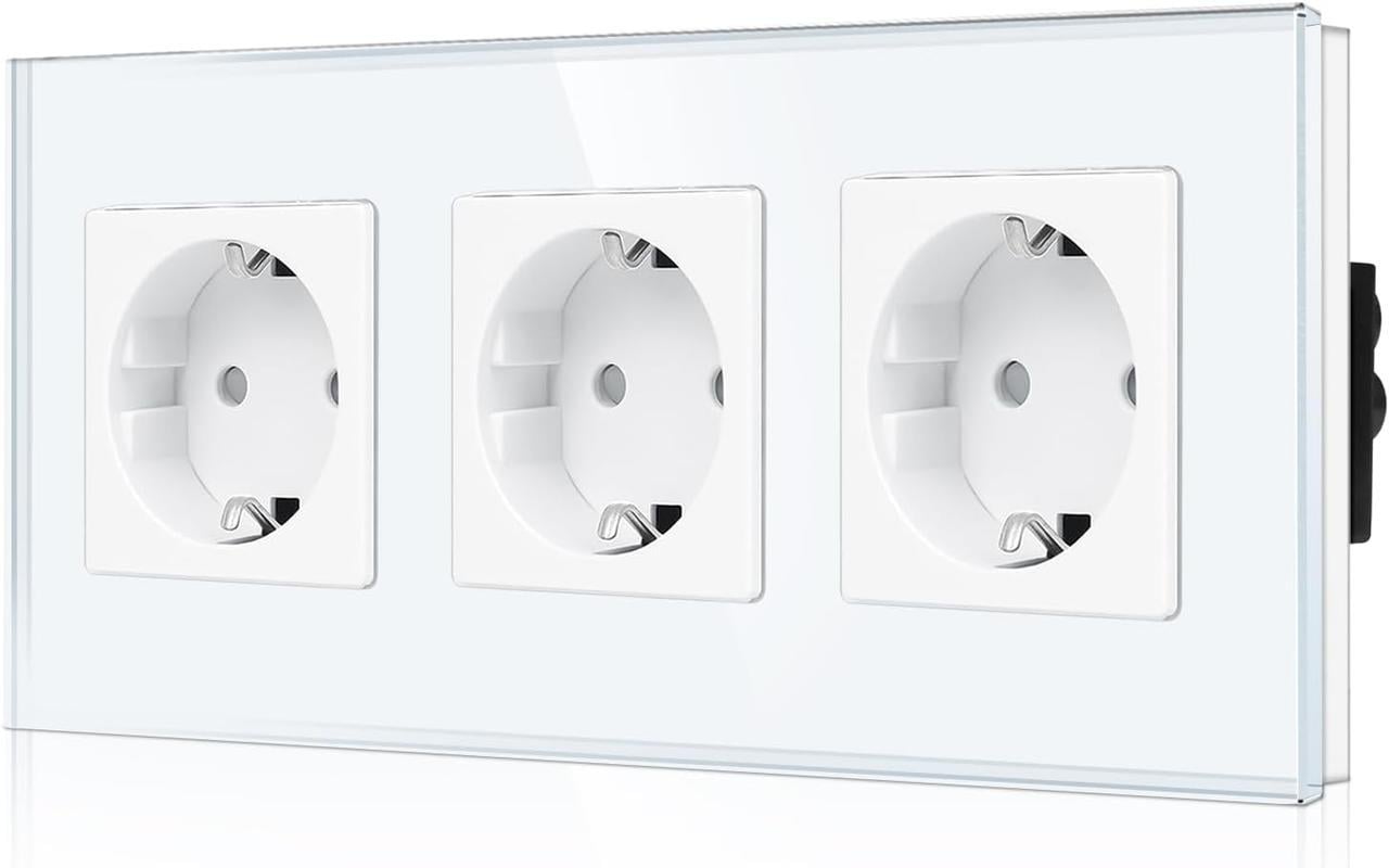 Розетка потрійна CNBINGO Schuko 16A 250V скляна панель із захистом від дітей Білий