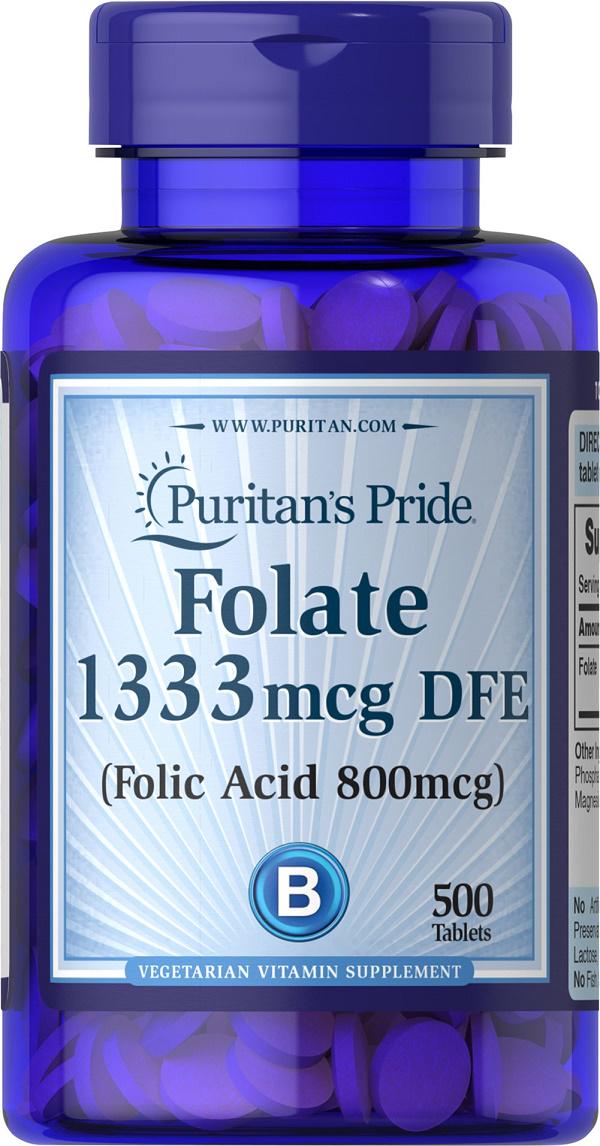 Фолиевая кислота Puritan's Pride Folate 1333mcg DFE Folic Acid 800 mcg 500 Tabs Фолиевая кислота Puritan's Pride Folate 1333mcg DFE Folic Acid 800 mcg 500 Tabs