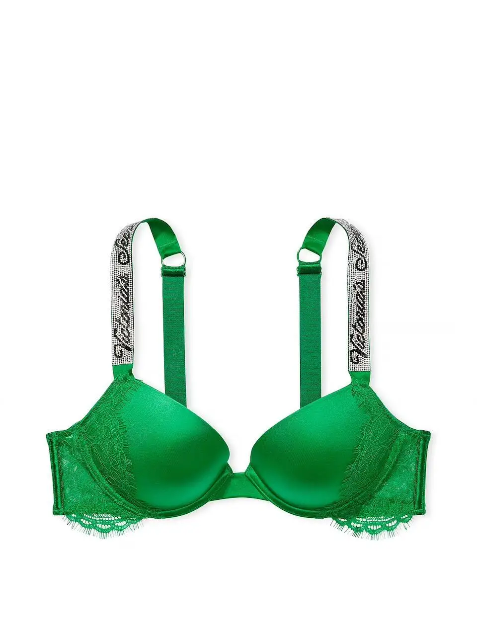 Бюстгальтер мереживний зі стразами з пуш ап Victoria's Secret Shine Strap Lace Push-Up Bra 75C Зелений (19366842) - фото 3