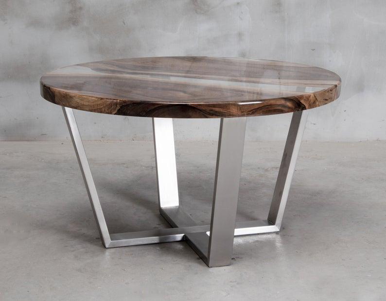 Стіл журнальний річка Мемфіс дизайнерський круглий з прозорої епоксидної смоли та масиву горіха 800х480 мм - фото 3 Стіл журнальний річка Мемфіс дизайнерський круглий з прозорої епоксидної смоли та масиву горіха 800х480 мм - фото 3